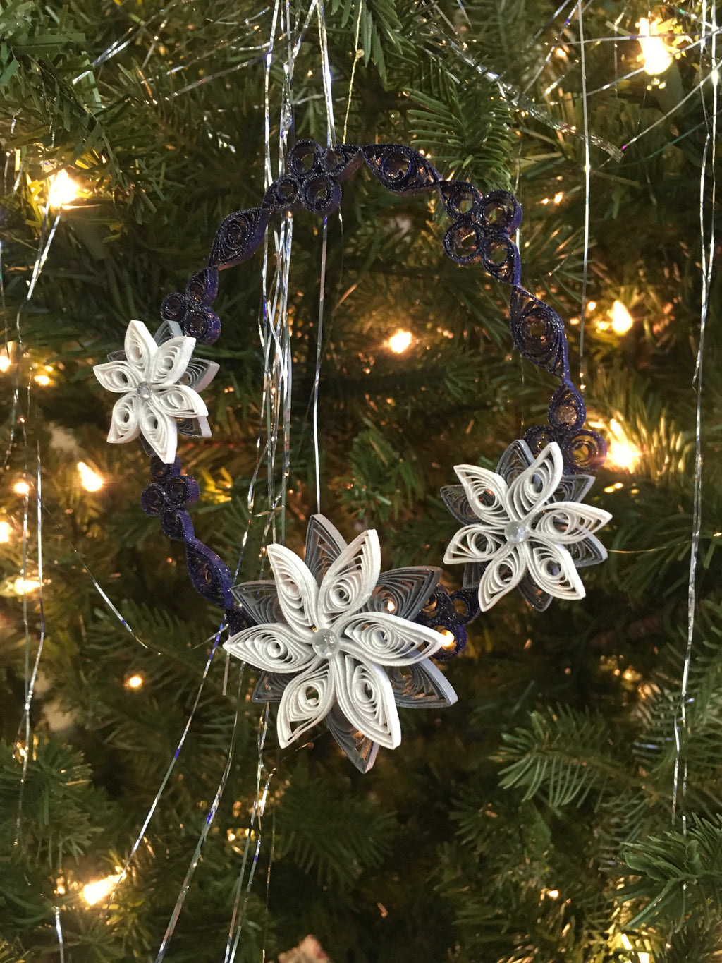 Blue Ice Flower Wreath Quilled Ornament