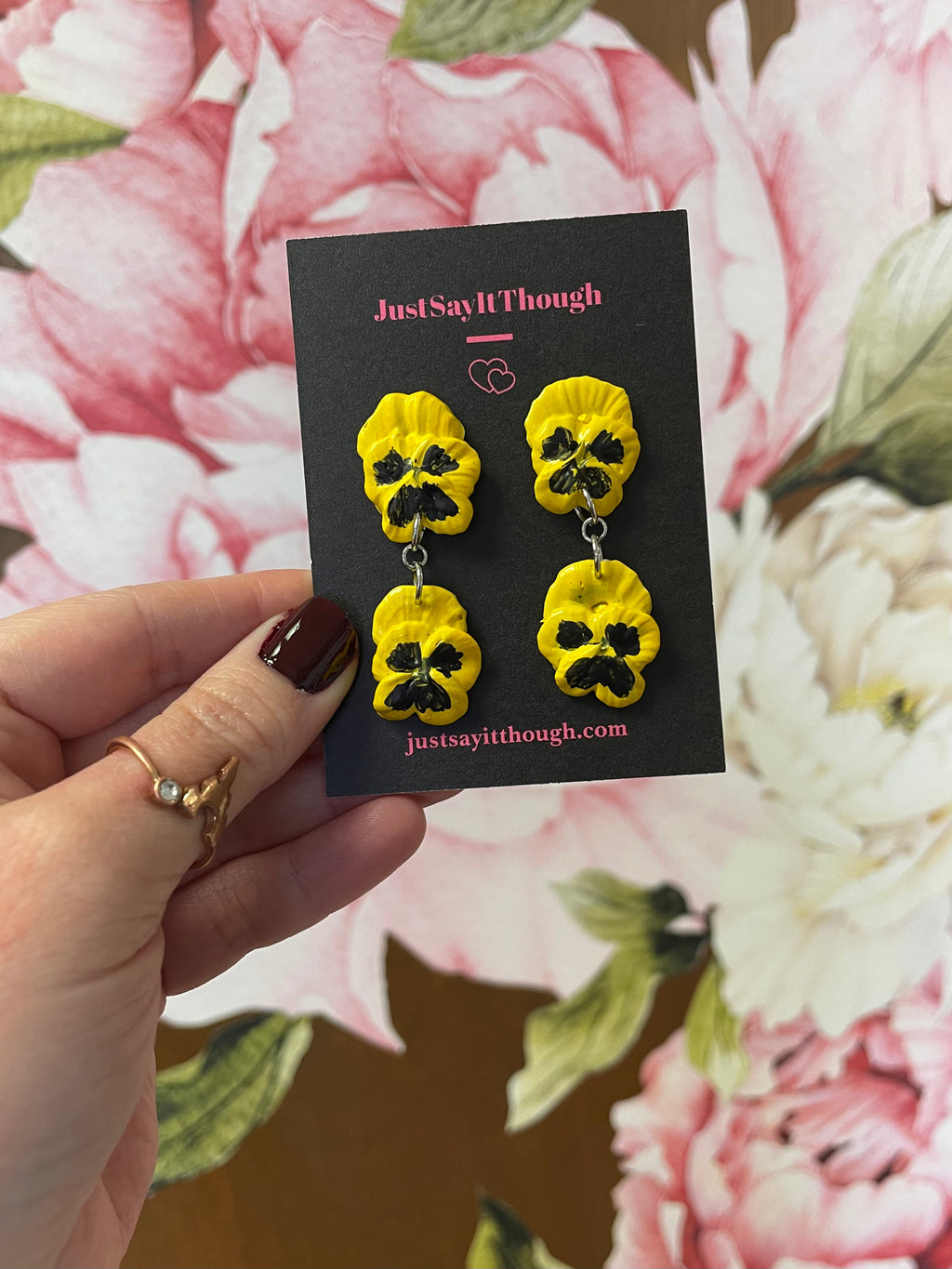Double Pansy Paint Earrings