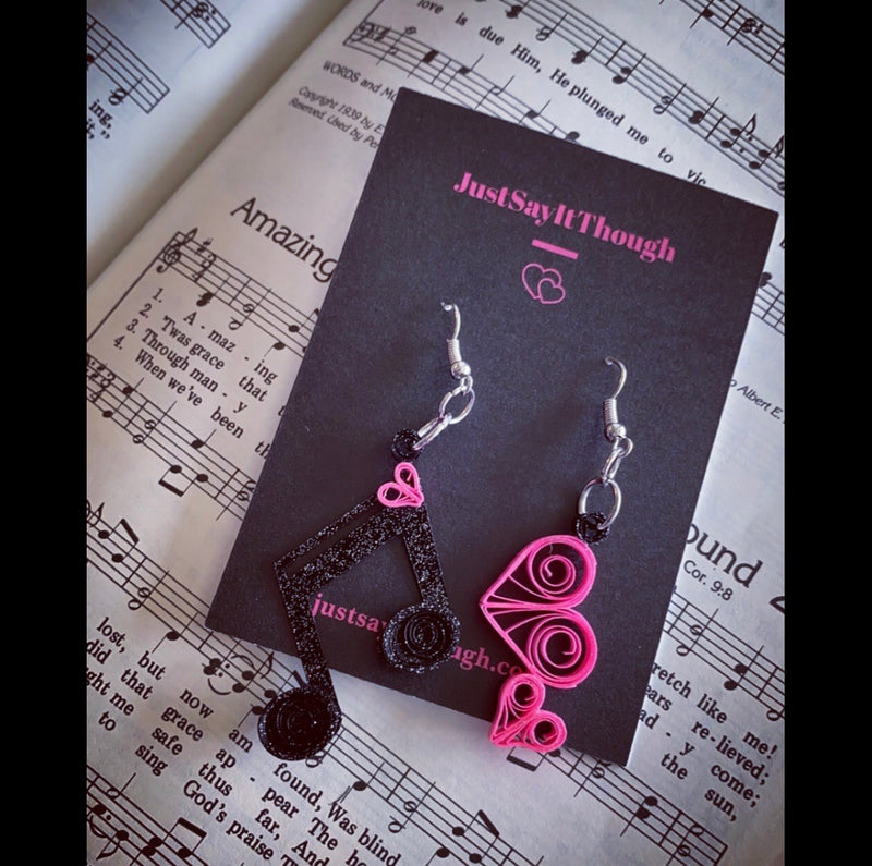 I Love Music Quilled Earrings
