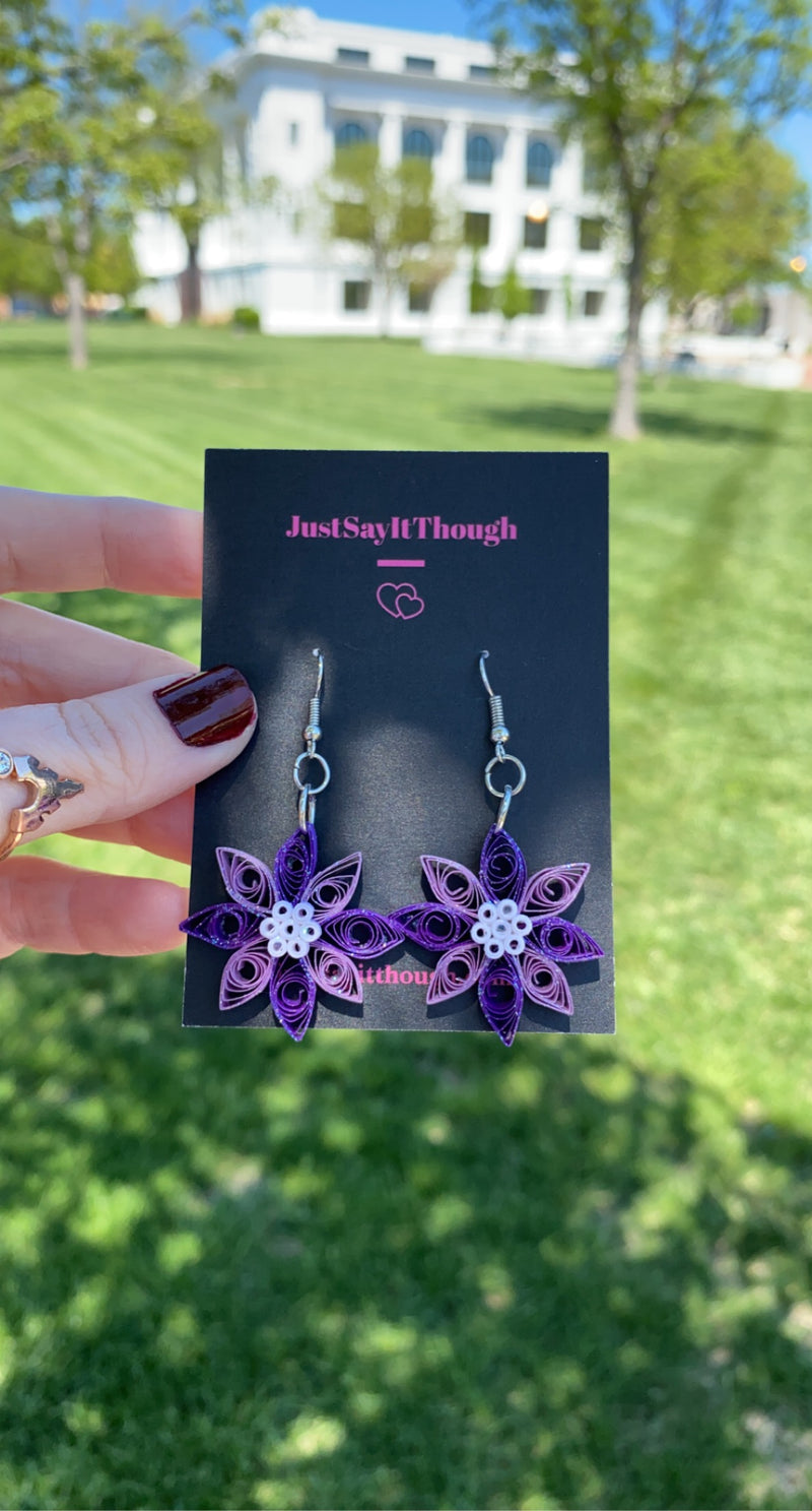 Purple Flower Quilled Earrings