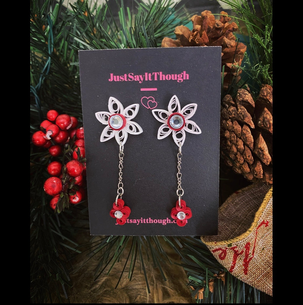 Holiday Flower Drop Quilled Earrings