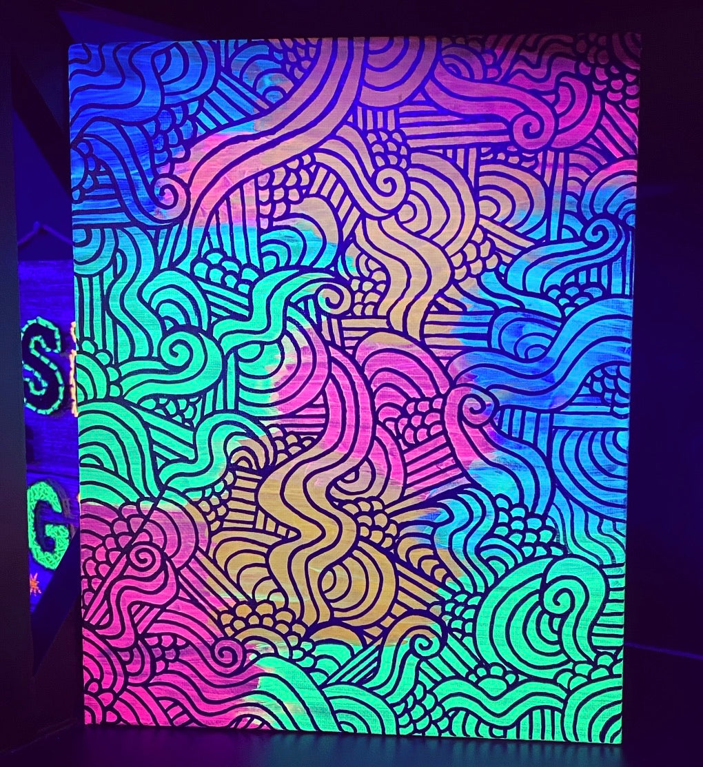 Worms Blacklight Painted Canvas