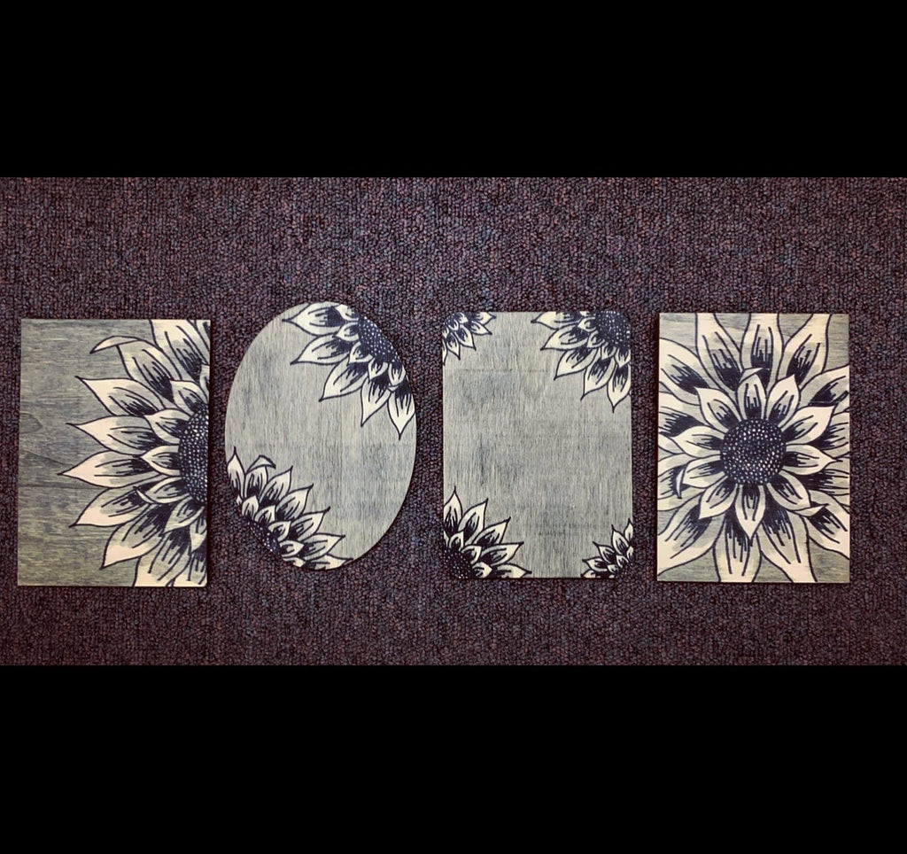 Sunflower Assorted Stain-drawn Mini Plaques - Grey Stain