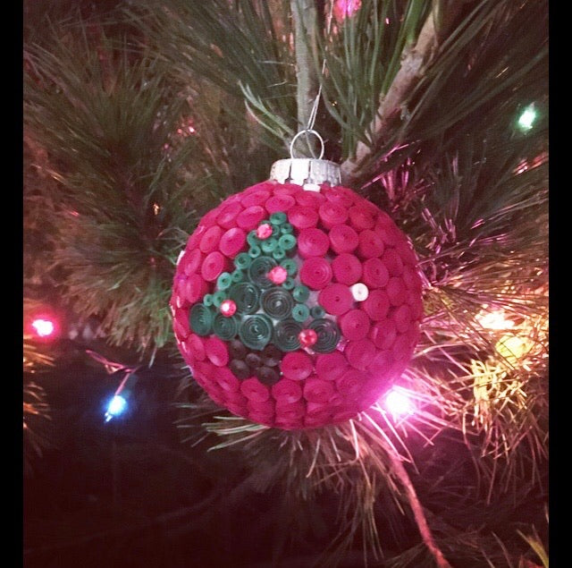 Small Red Tree Quilled Ornament