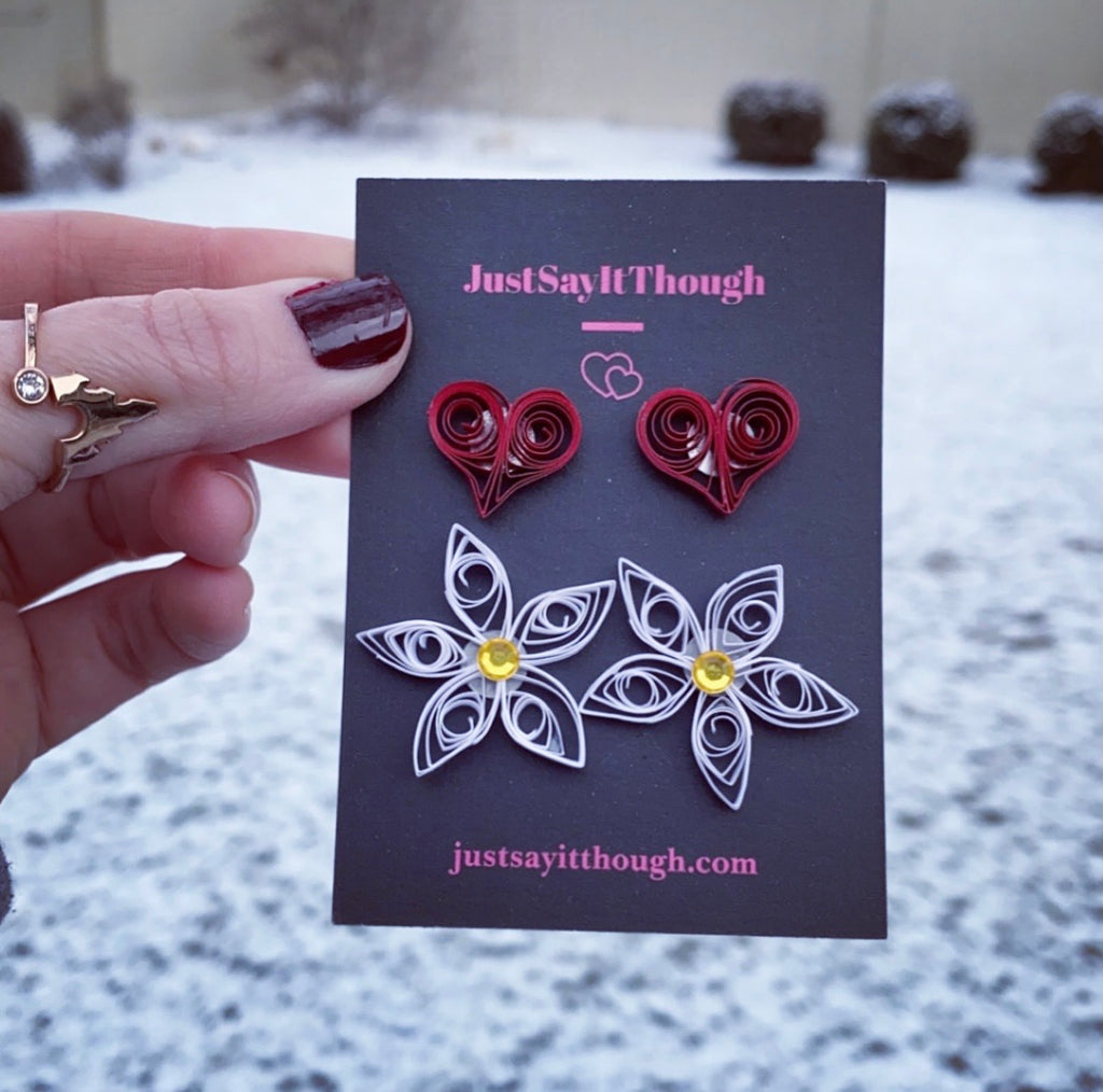 Hearts and Daisies Stud Quilled Earrings