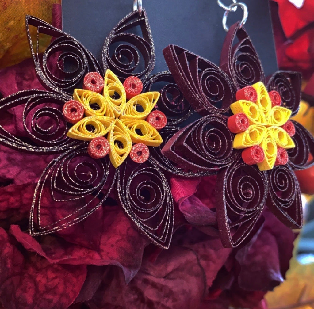 Fall Flower Glitter Quilled Earrings