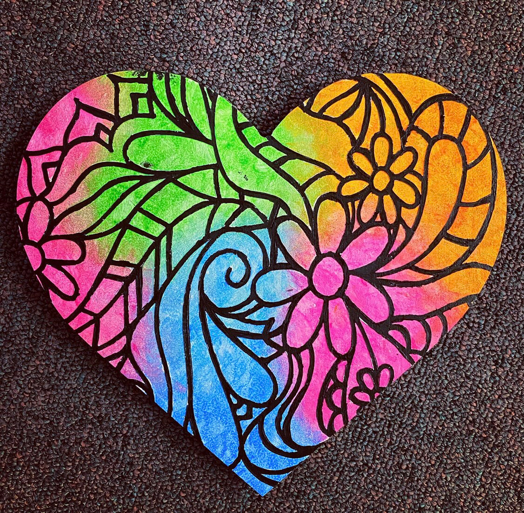 Groovy Hearts Painted Blacklight Plaque
