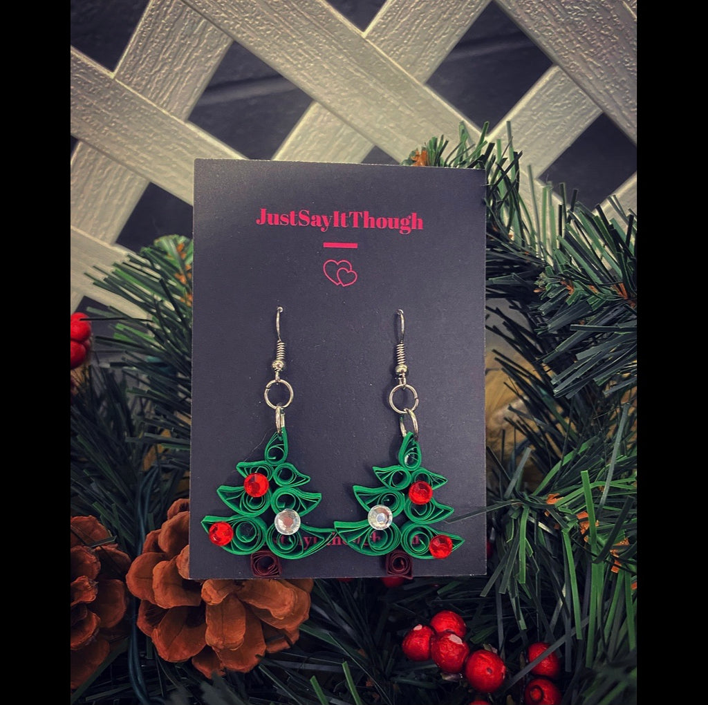 Cute Christmas Tree Quilled Earrings