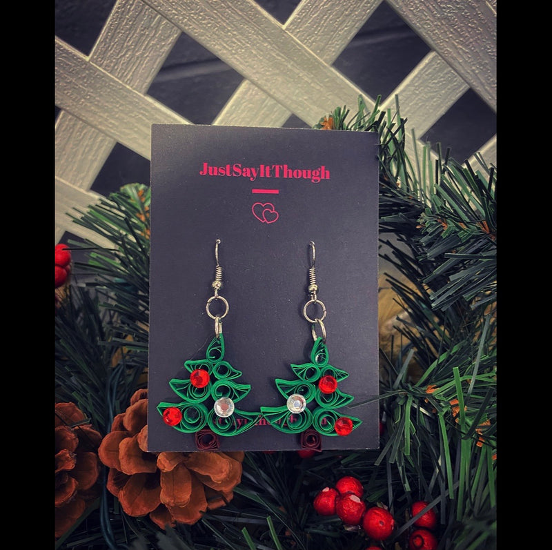 Cute Christmas Tree Quilled Earrings