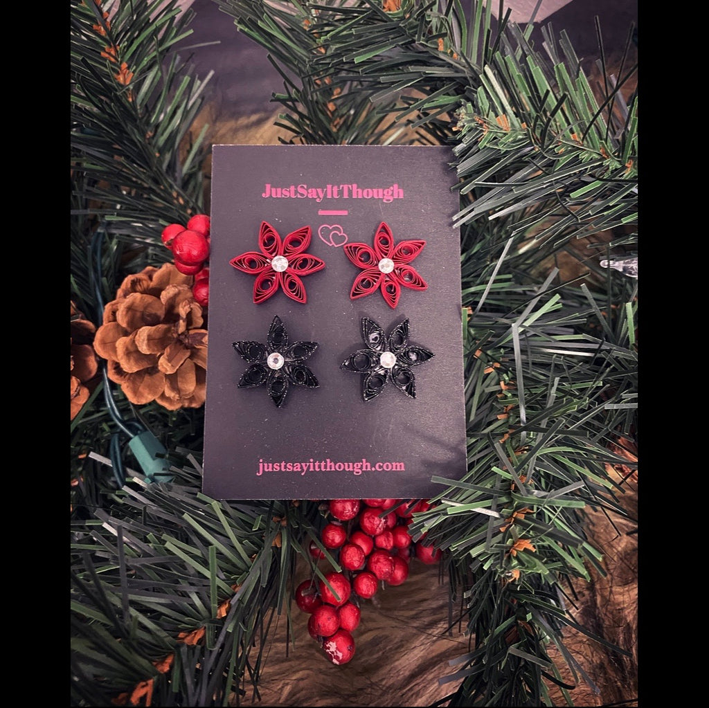 Festive Red and Black Stud Quilled Earring Set